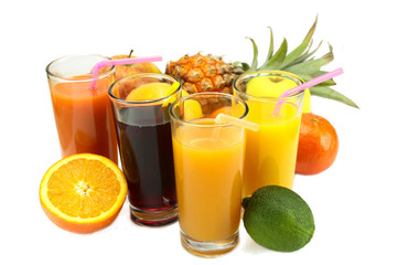 glass of fruit juice, orange, grape, tropical, guava