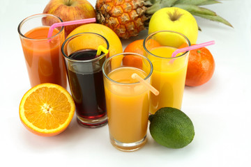 glass of fruit juice, orange, grape, tropical, guava