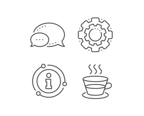 Coffee and Tea line icon. Chat bubble, info sign elements. Hot drink sign. Fresh beverage symbol. Linear coffee cup outline icon. Information bubble. Vector
