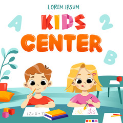Children Creativity Center banner template, art school or class for kids, child development.