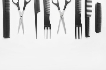 Professional hairdresser's set on white background