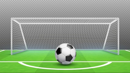 Penalty kick concept. Football vector background. Realistic soccer ball field goals isolated on transparent background. Illustration kick soccer penalty, ball activity
