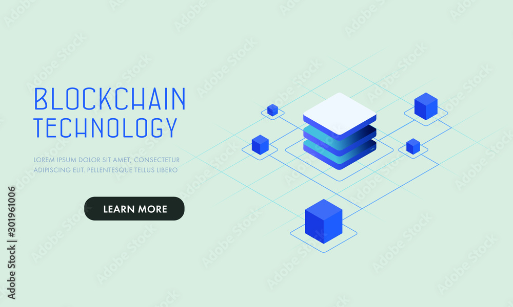 Poster blockchain technology, smart chain decentralized secure storage vector web template or landing page 