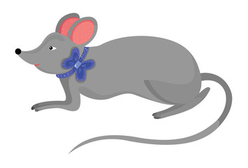Vector illustration of a rat with bow, symbol of 2020. A Chinese new year symbol rat. Perfect for gretting card and prints.