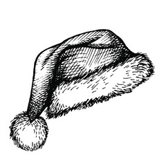 Hand drawn Sketch of  Santa Hat. Doodle ink santa hat or sleeping cap