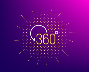 360 degree line icon. Halftone pattern. Full rotation sign. VR technology simulation symbol. Gradient background. Full rotation line icon. Yellow halftone pattern. Vector
