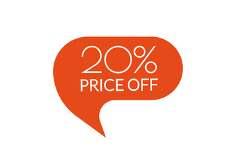Sale sticker. 20 percent price off discount label or tag. Promo badge for advertising design. Vector illustration.
