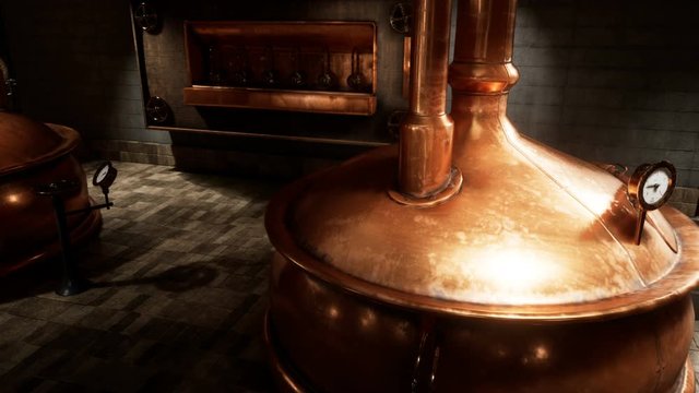 The premises of the brewery with boilers, in which the cooked wort. Old brewery. 3D animation.