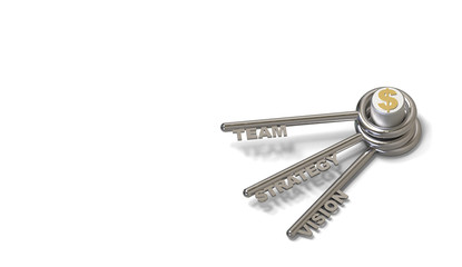 keys to success on white background. 3D illustration.