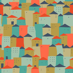 style. Vector background with the cute city for fabric and textiles.