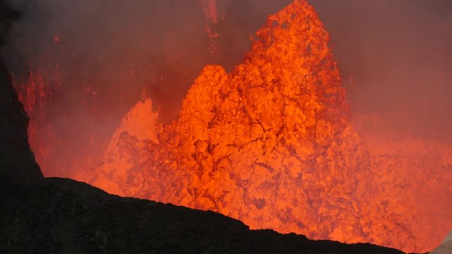 Volcano Lava Lake.  Static Shot Bubbling and Circulating Lava Close Up