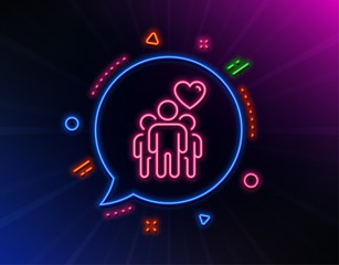Friendship line icon. Neon laser lights. Friends group sign. Assistance business symbol. Glow laser speech bubble. Neon lights chat bubble. Banner badge with friendship icon. Vector