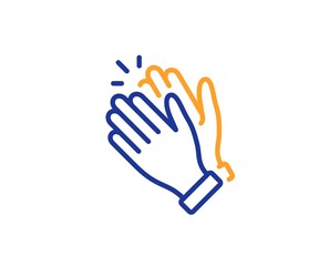 Clap sign. Clapping hands line icon. Victory gesture symbol. Colorful outline concept. Blue and orange thin line clapping hands icon. Vector - obrazy, fototapety, plakaty