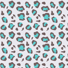 pattern wild leopard, brown and blue. Simple seamless pattern for background, wrapping paper, fabric, fashion, surface design, web banners, printed materials, textile, web sites