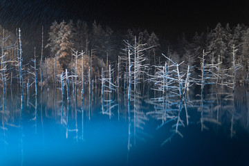 夜の青い池