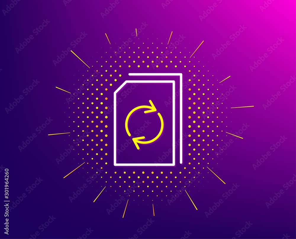 Aufkleber update document line icon. halftone pattern. refresh information file sign. paper page concept symbo