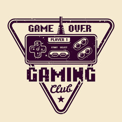 Gaming club vector emblem with retro gamepad