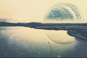 Fantasy landscape of an alien planet digital artwork. Elements of this image furnished by NASA - 301964693