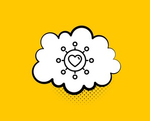 Love dating line icon. Comic speech bubble. Relationships network sign. Valentines day or Heart symbol. Yellow background with chat bubble. Dating network icon. Colorful banner. Vector