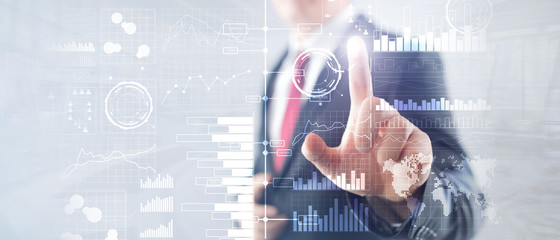 Obraz na płótnie Canvas Business intelligence. Diagram, Graph, Stock Trading, Investment dashboard, transparent blurred background.