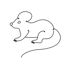 Mouse drawn in one line. Isolated vector