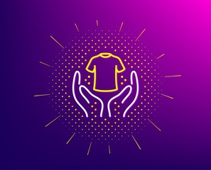 Hold t-shirt line icon. Halftone pattern. Laundry shirt sign. Clothing cleaner symbol. Gradient background. Hold t-shirt line icon. Yellow halftone pattern. Vector