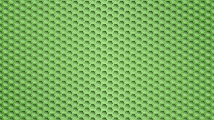 Abstract metal background with hexagonal holes in green colors
