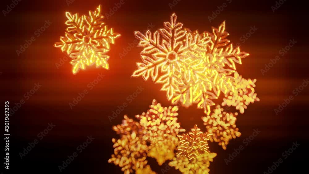 Aufkleber 3d golden christmas background with bokeh and depth of field of shiny toy snowflakes hanging in the 