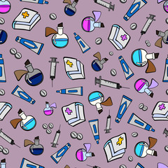 pattern  seamless medicine  pharmacistics colored background equipment doctor hospital wallpaper doodle sketch illustration