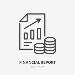 Financial report line icon, vector pictogram of document with money. Business concept, finance risk illustration, accounting sign