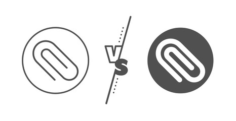 Attachment paper clip sign. Versus concept. Attach line icon. Office stationery object symbol. Line vs classic paper clip icon. Vector