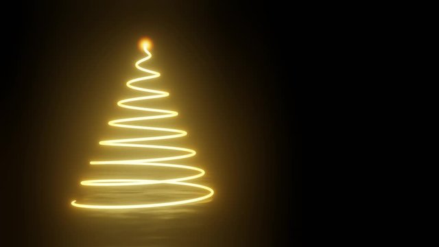 bright line of golden light forming a stylized Christmas tree with a sparkling finale in front of a black background, 4k a sparkling finale in front of a black background, 4k 