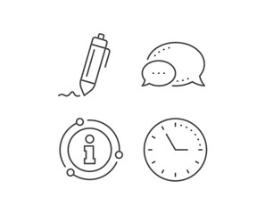 Signature line icon. Chat bubble, info sign elements. Written pen sign. Education symbol. Linear signature outline icon. Information bubble. Vector