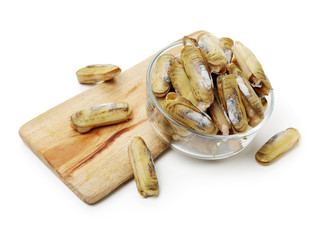 Razor clams isolated on white background.