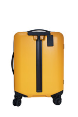 Stylish suitcase or luggage isolated on white background. Space for text