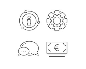 Cash money line icon. Chat bubble, info sign elements. Banking currency sign. Euro or EUR symbol. Linear euro currency outline icon. Information bubble. Vector