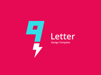 Letter Q or number 9 lightning logo icon design template elements