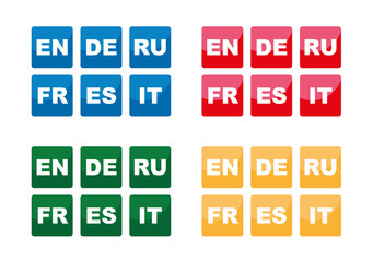 Language Version Icons Collection in 4 Color Variations on White Background