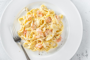 Portion of Shrimp Alfredo Pasta