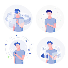 Handsome young man in 4 different situations.