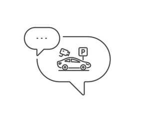 Parking with video monitoring line icon. Chat bubble design. Car park sign. Transport place symbol. Outline concept. Thin line parking security icon. Vector