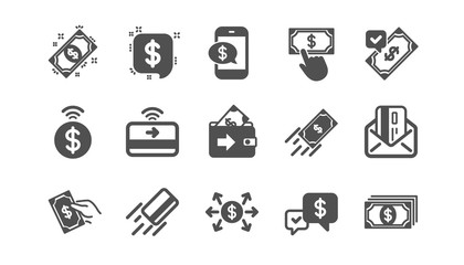 Money payment icons. Accept transfer, Pay by Phone and Credit card. Cash classic icon set. Quality set. Vector