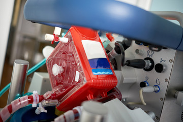 Medicine. Working ecmo machine in intensive care department. Closeup.