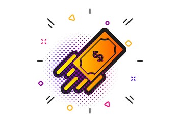 Dollar exchange sign. Halftone circles pattern. Fast payment icon. Finance symbol. Classic flat fast payment icon. Vector