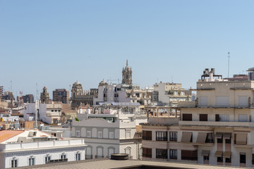 Aerial view over the roofs. Cityscape of historical city center of Valencia, Spain.