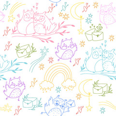 Vector seamless pattern. Cute pastel doodle. boho style seamless pattern, arrows and with flowers. Romantic mail. Use for children wallpaper, design, packaging, background, children's room. postal. 