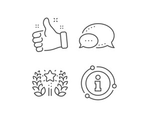 Ranking line icon. Chat bubble, info sign elements. Laurel wreath star star sign. Best rank symbol. Linear ranking outline icon. Information bubble. Vector