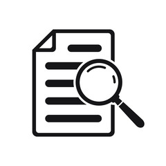 File search icon, document search, vector isolated. Document with magnifier loupe business concept.