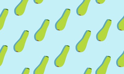 Seamless blue background with zucchini with shadow. Vector  illustration design with vegetables for template.