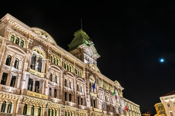 Fototapeta premium Piazza Unità d'Italia at night. Mood lighting in Trieste. Italy